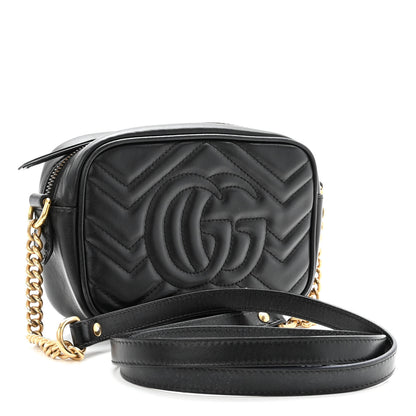 Gucci Calfskin Matelasse Mini GG Marmont Chain Shoulder Bag Black 3 of 10