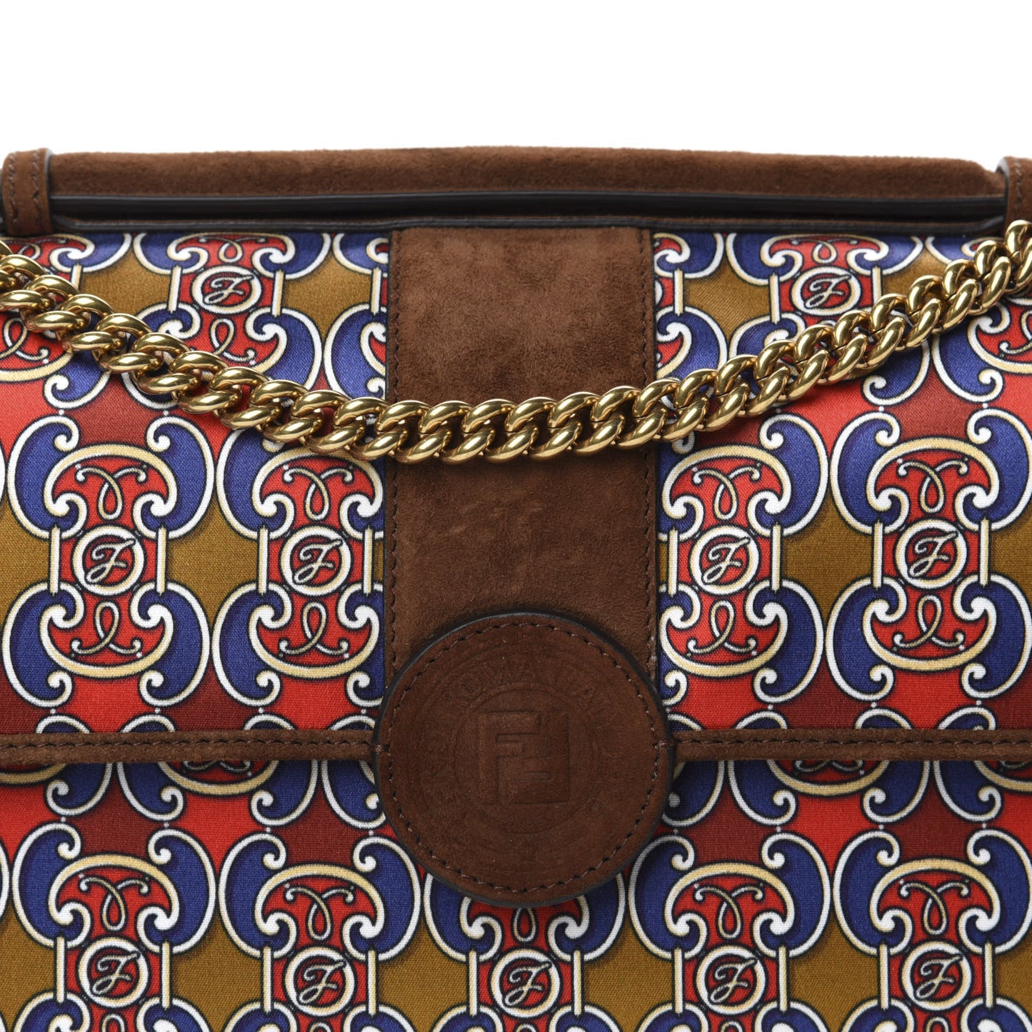 Suede Satin Double F Shoulder Bag Marrone Rosso Blue
