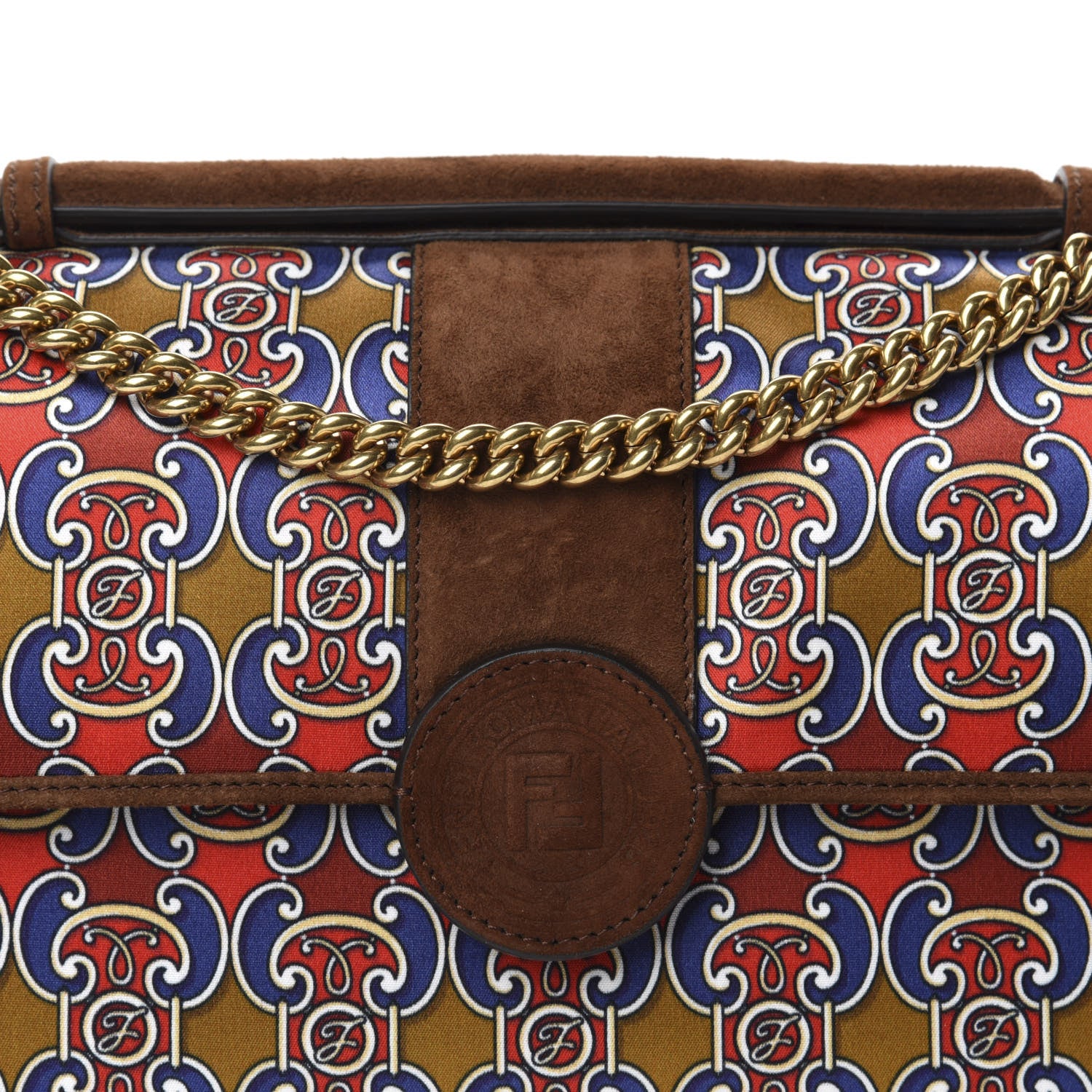 Fendi Suede Satin Double F Shoulder Bag Marrone Rosso Blue 11 of 11