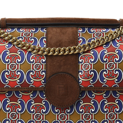 Fendi Suede Satin Double F Shoulder Bag Marrone Rosso Blue 11 of 11