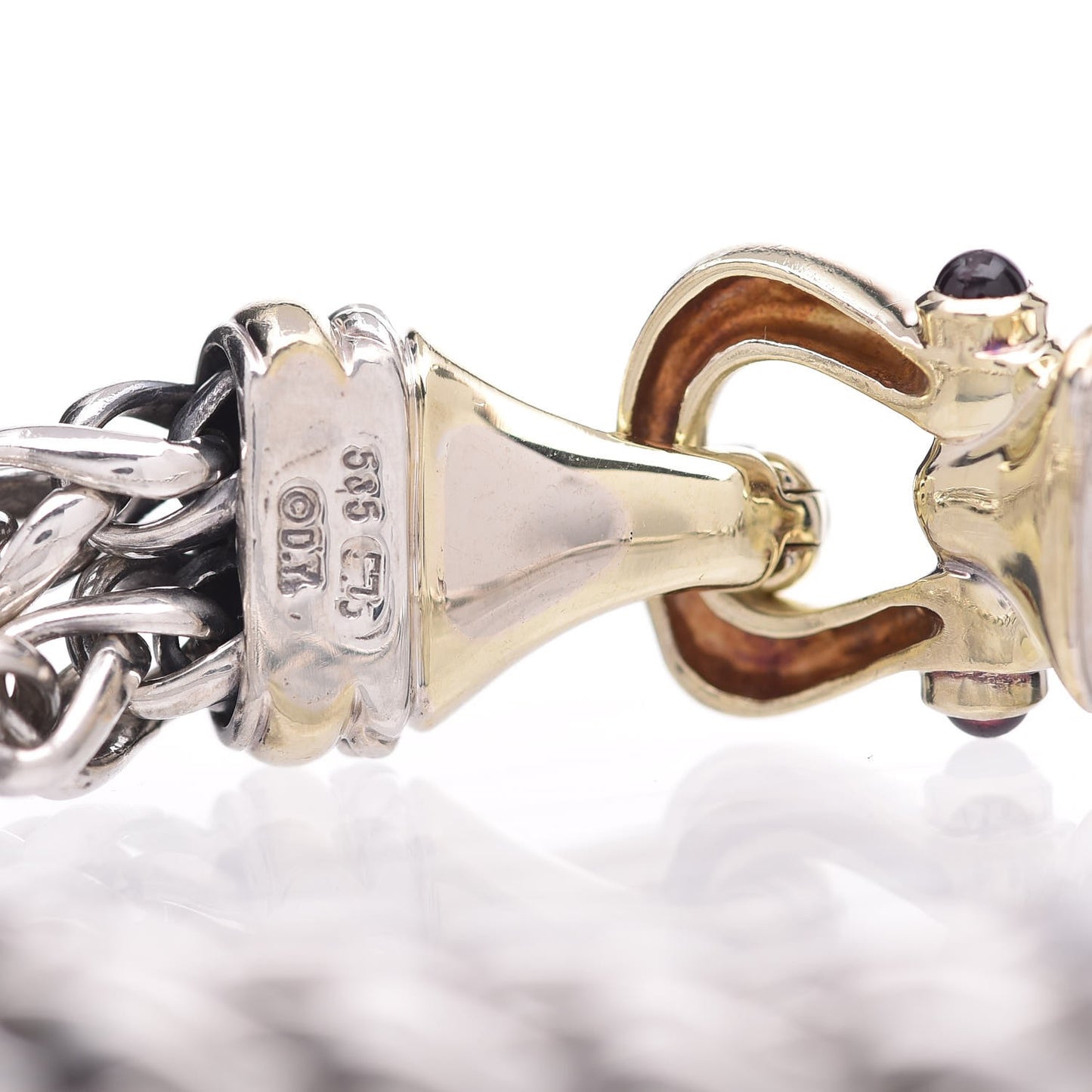 Sterling Silver 14K Yellow Gold Red Tourmaline Double Wheat Buckle Bracelet