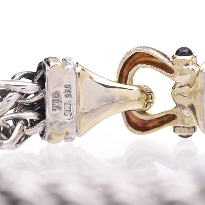 David Yurman Sterling Silver 14K Yellow Gold Red Tourmaline Double Wheat Buckle Bracelet 4 of 7