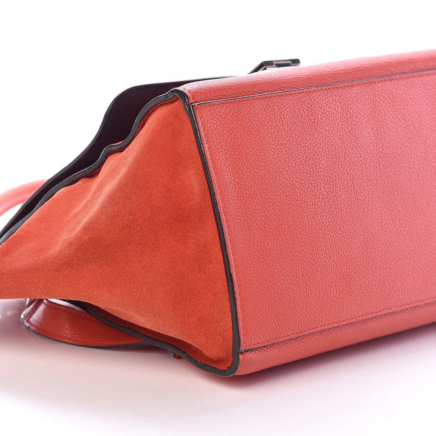 Drummed Calfskin Suede Medium Trapeze Vermillion
