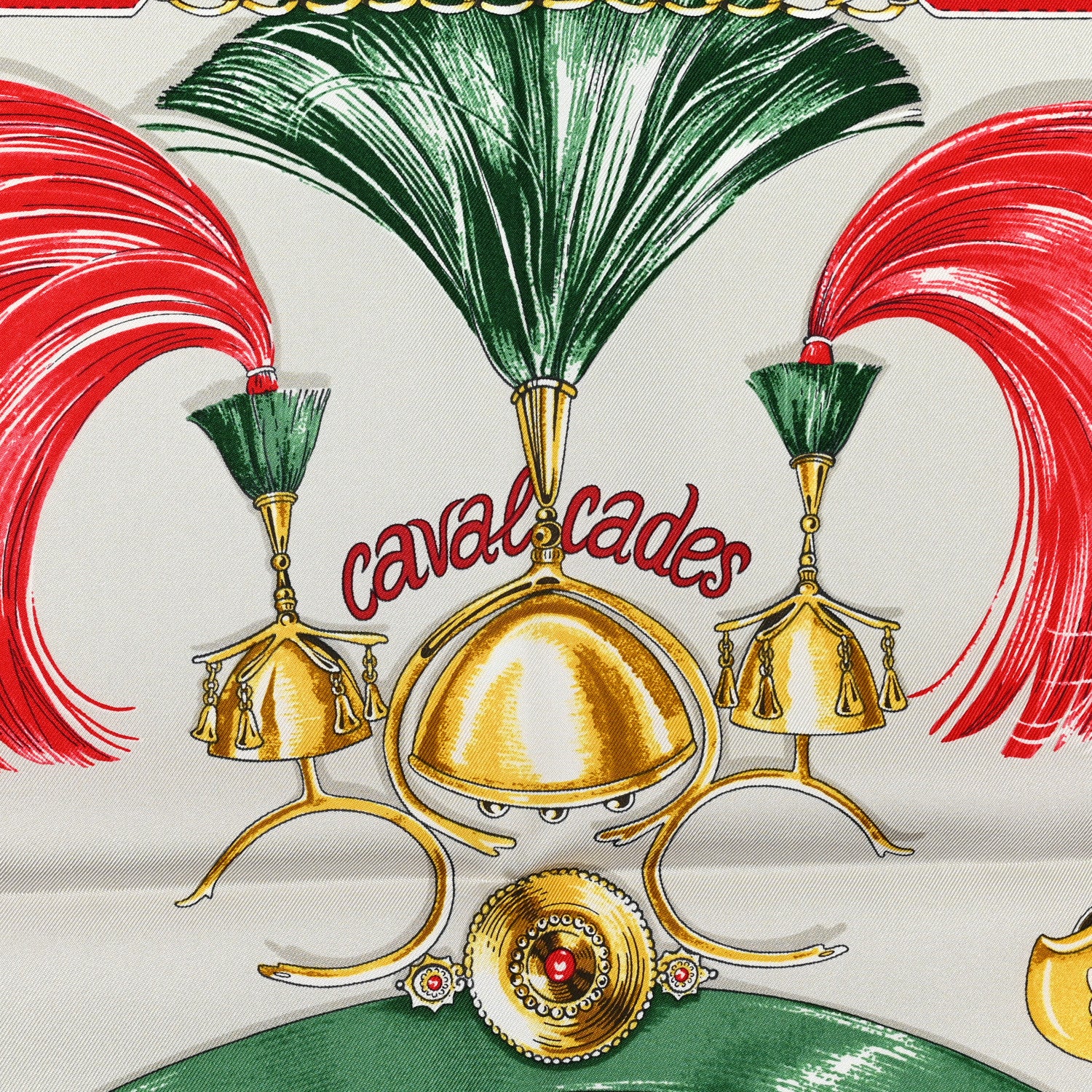Hermes Silk Cavalcades Scarf 90 White Gris Perle Vert 6 of 6