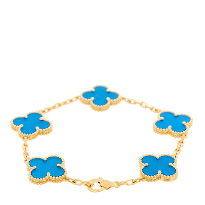 Van Cleef & Arpels 18K Yellow Gold Blue Agate 5 Motifs Vintage Alhambra Bracelet 2 of 5