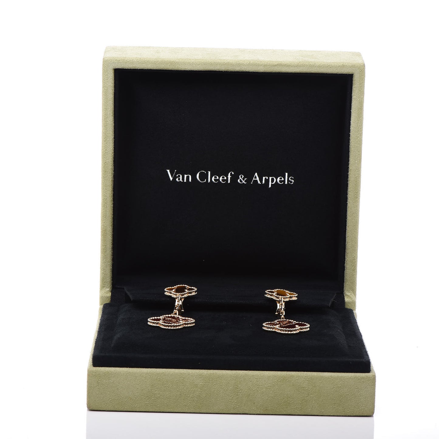 18K Yellow Gold Tiger Eye Carnelian 2 Motifs Magic Alhambra Earrings