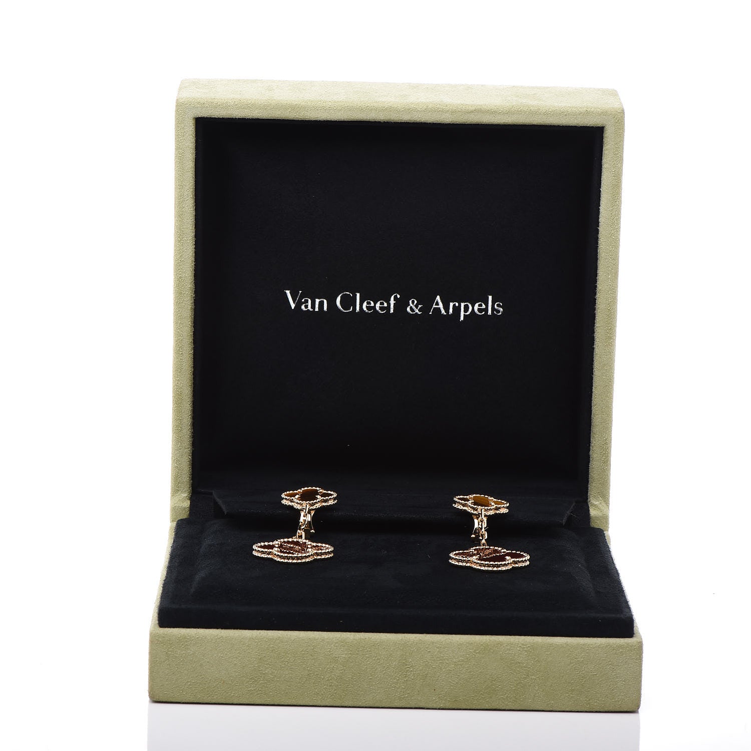 Van Cleef & Arpels 18K Yellow Gold Tiger Eye Carnelian 2 Motifs Magic Alhambra Earrings 5 of 5