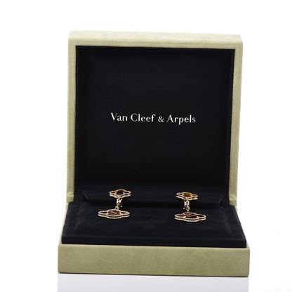 Van Cleef & Arpels 18K Yellow Gold Tiger Eye Carnelian 2 Motifs Magic Alhambra Earrings 5 of 5
