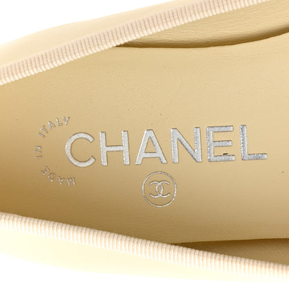 Chanel Calfskin Grosgrain Cap Toe CC Ballerina Flats 37 Ivory Black 7 of 10