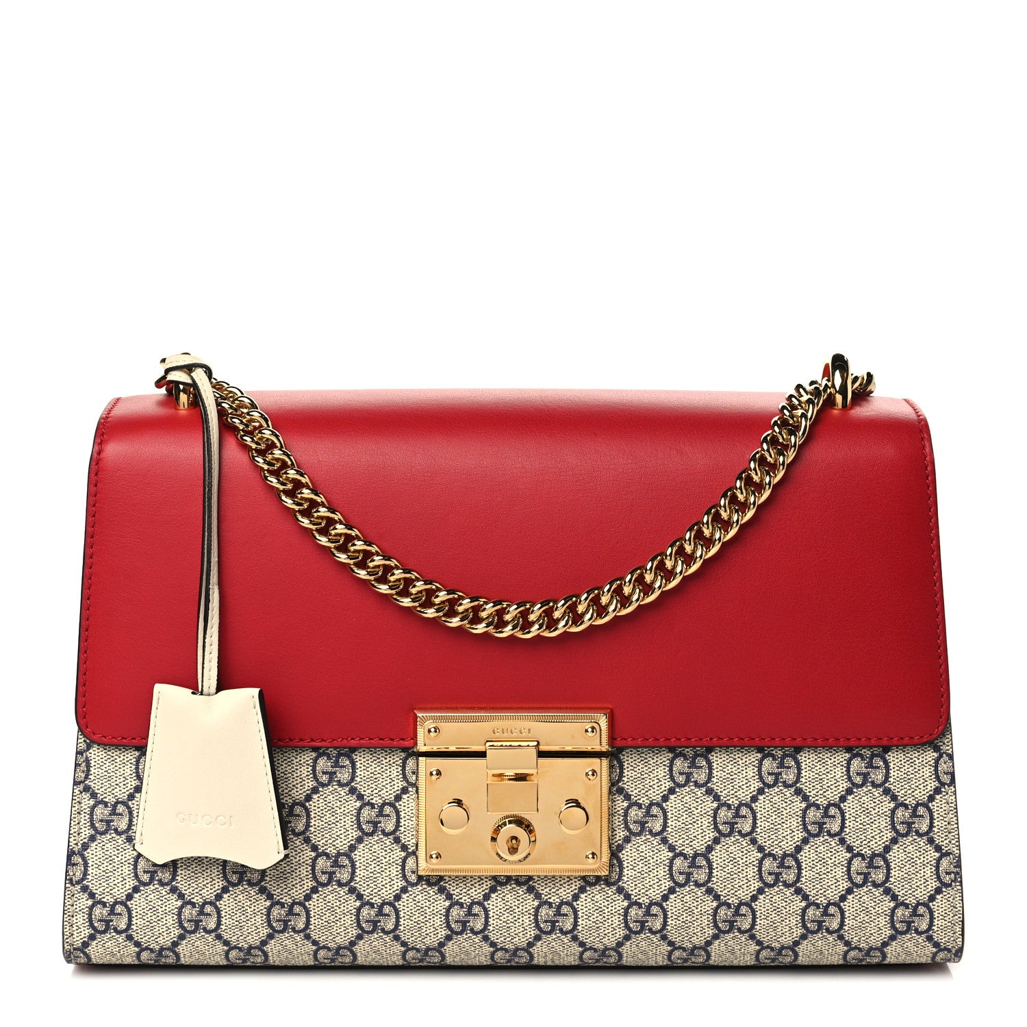 Gucci GG Supreme Monogram Moon Calfskin Medium Padlock Shoulder Bag Beige Blue Hibiscus Red Mystic White 1 of 7