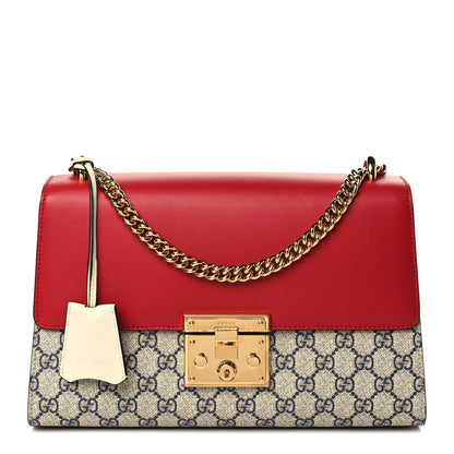 Gucci GG Supreme Monogram Moon Calfskin Medium Padlock Shoulder Bag Beige Blue Hibiscus Red Mystic White 1 of 7