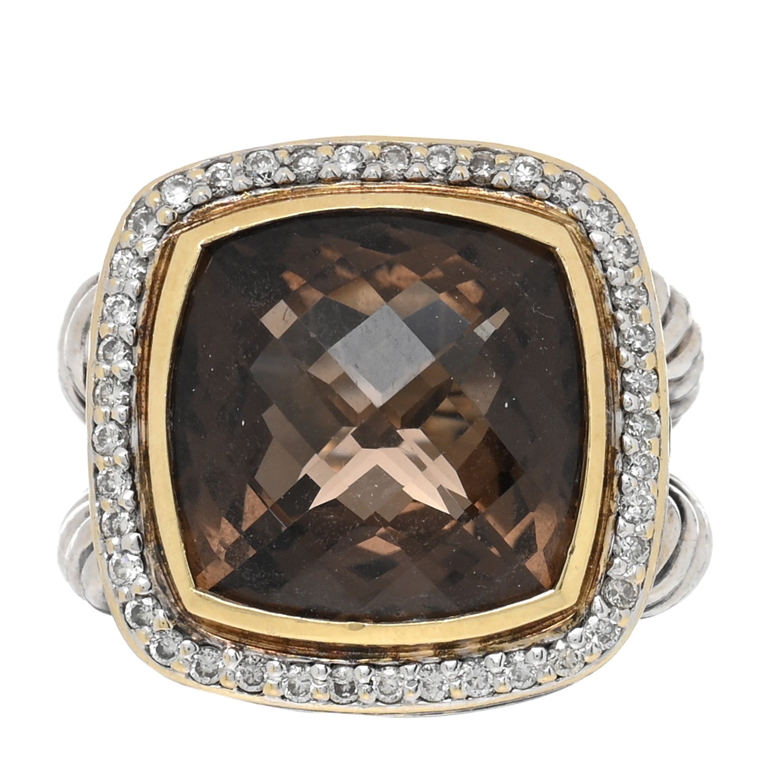 David Yurman Sterling Silver 18K Yellow Gold Diamond Smoky Quartz 14mm Albion Ring 45 3.5 1 of 4