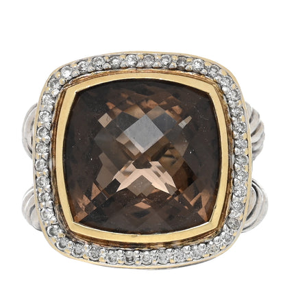 David Yurman Sterling Silver 18K Yellow Gold Diamond Smoky Quartz 14mm Albion Ring 45 3.5 1 of 4