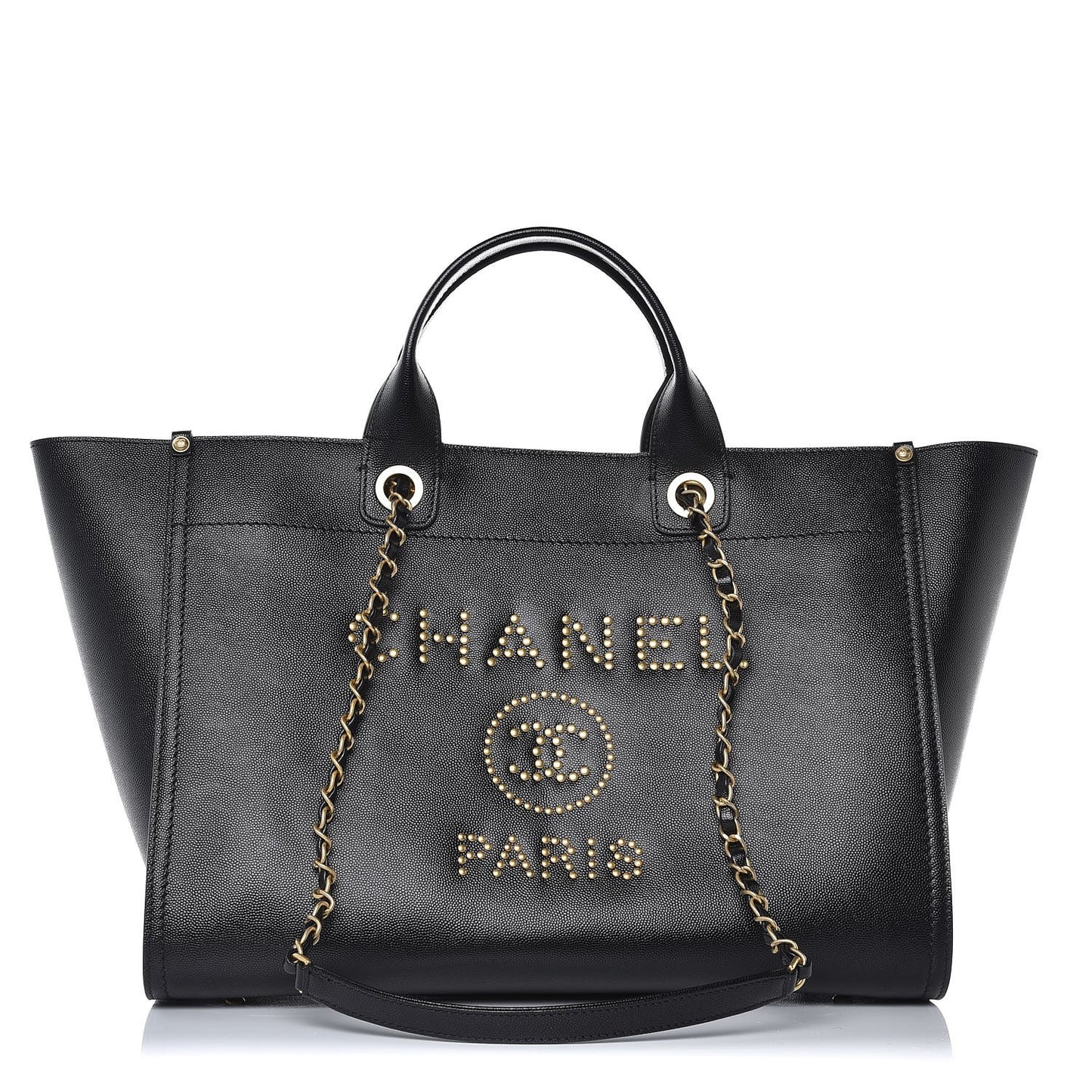 Caviar Medium Studded Deauville Tote Black