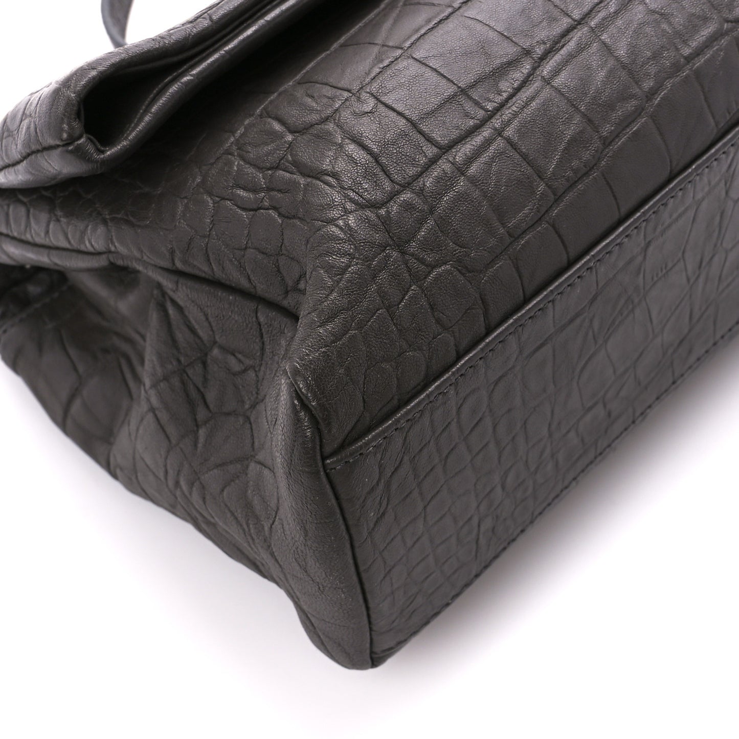 Calfskin Crocodile Embossed Medium West Hollywood Monogram Fold-Over Grey