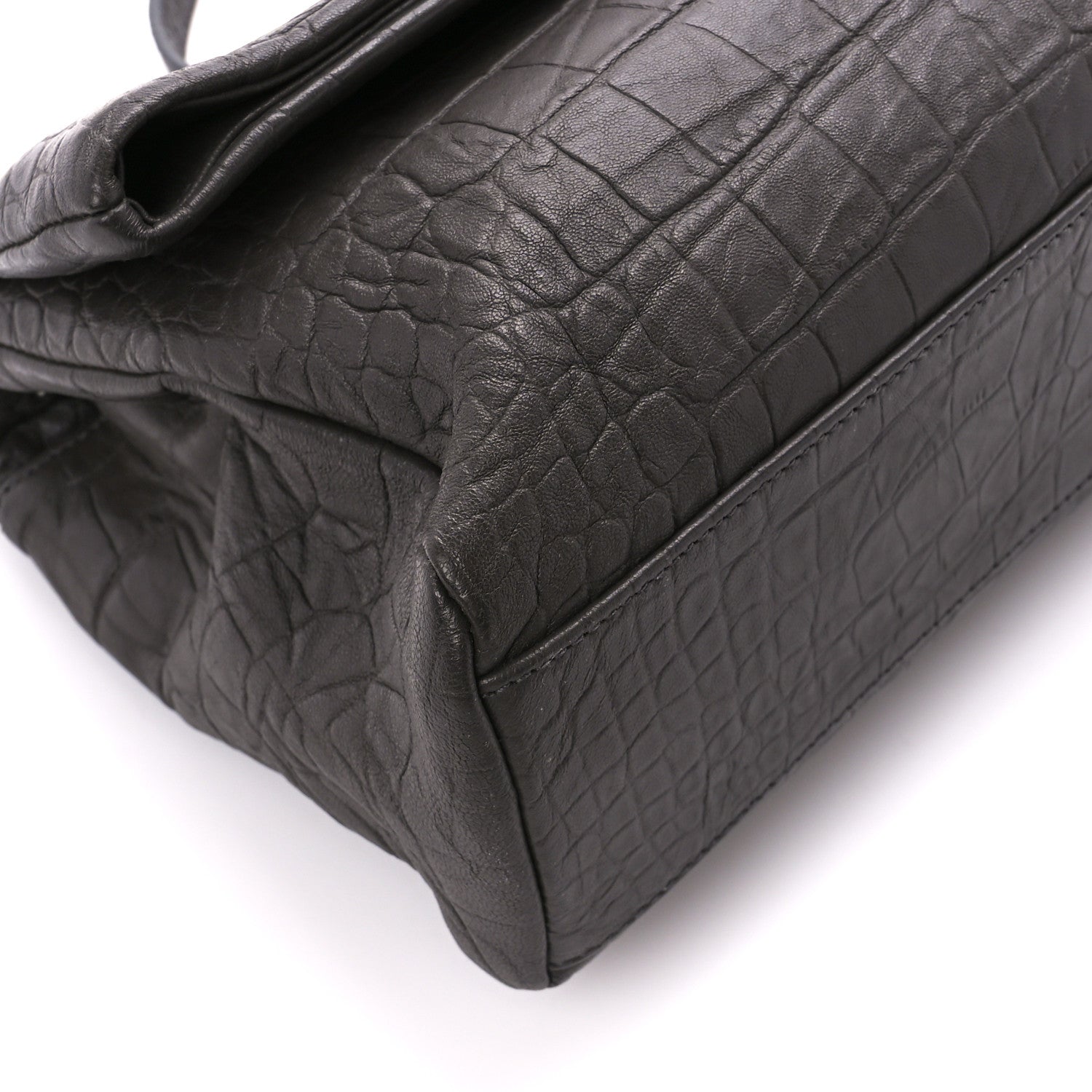 Saint Laurent Calfskin Crocodile Embossed Medium West Hollywood Monogram Fold-Over Grey 11 of 12