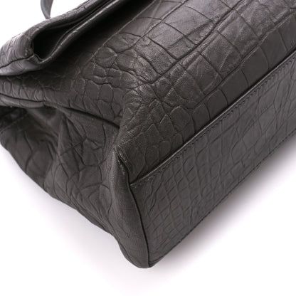 Saint Laurent Calfskin Crocodile Embossed Medium West Hollywood Monogram Fold-Over Grey 11 of 12