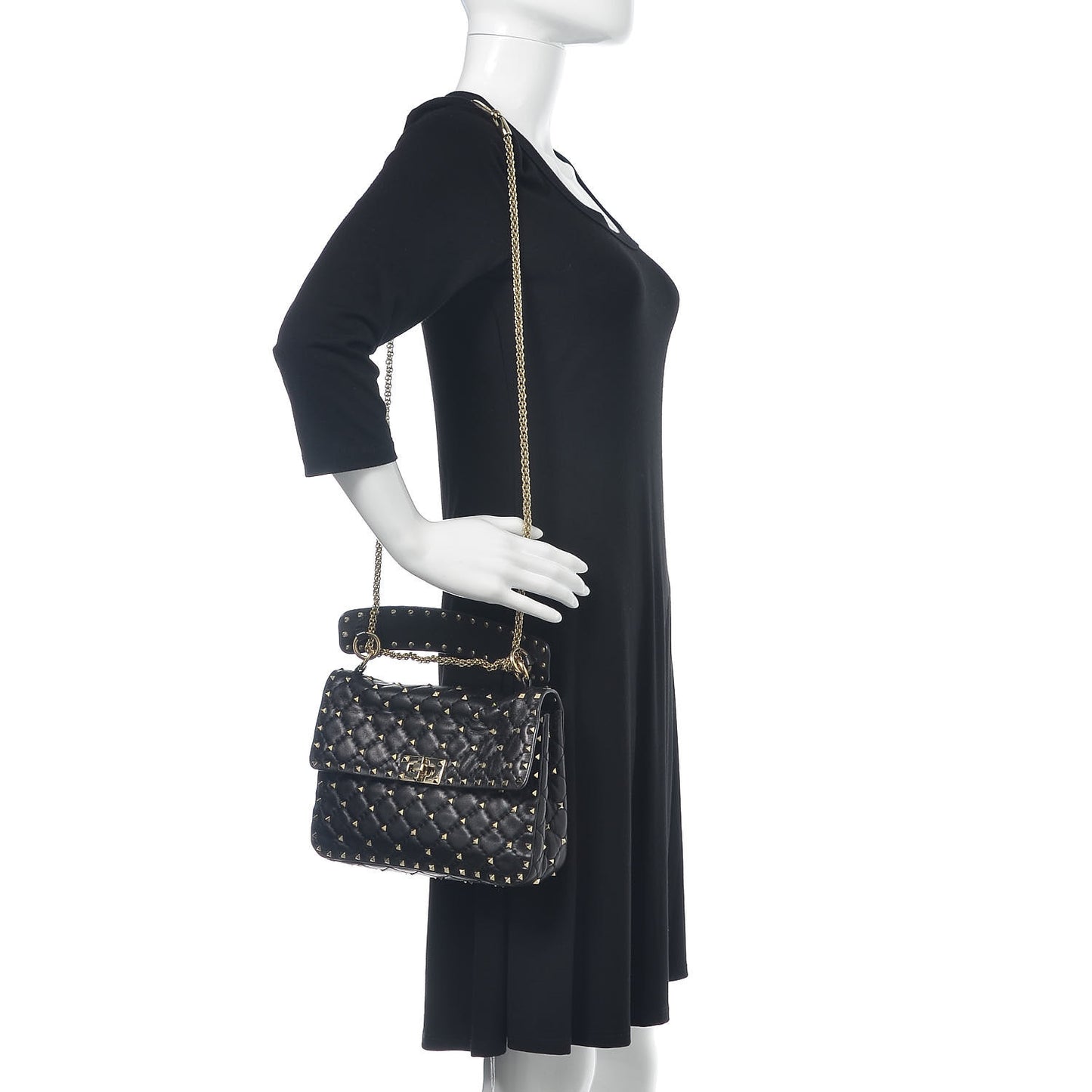 Lambskin Medium Rockstud Spike Shoulder Bag Black