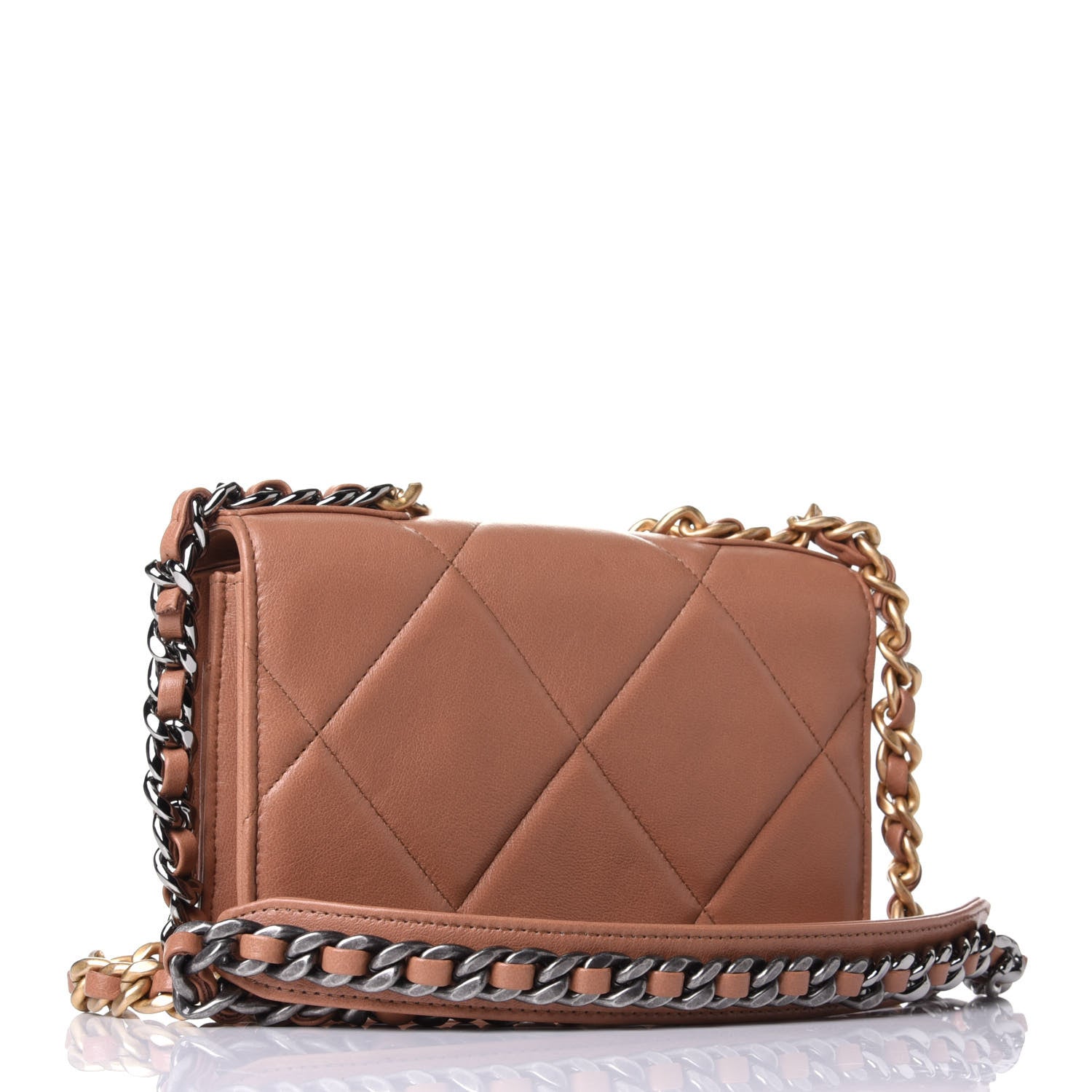 Chanel Lambskin Quilted Chanel 19 Wallet On Chain WOC Brown 2 of 3