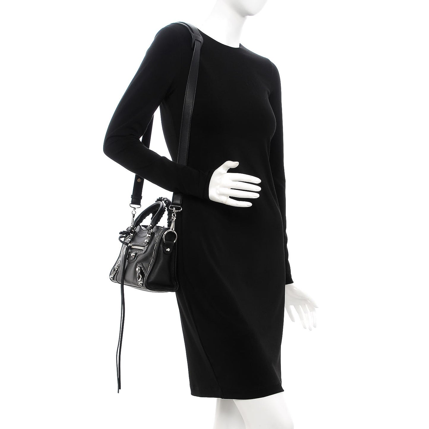 Calfskin Topstitch Classic Silver Hardware Mini City Black