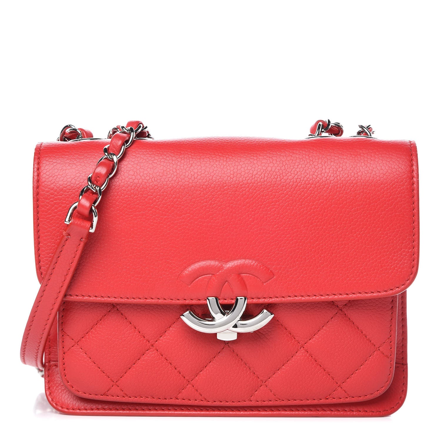 Chanel Grained Calfskin Quilted Small CC Box Flap Red 1 of 15