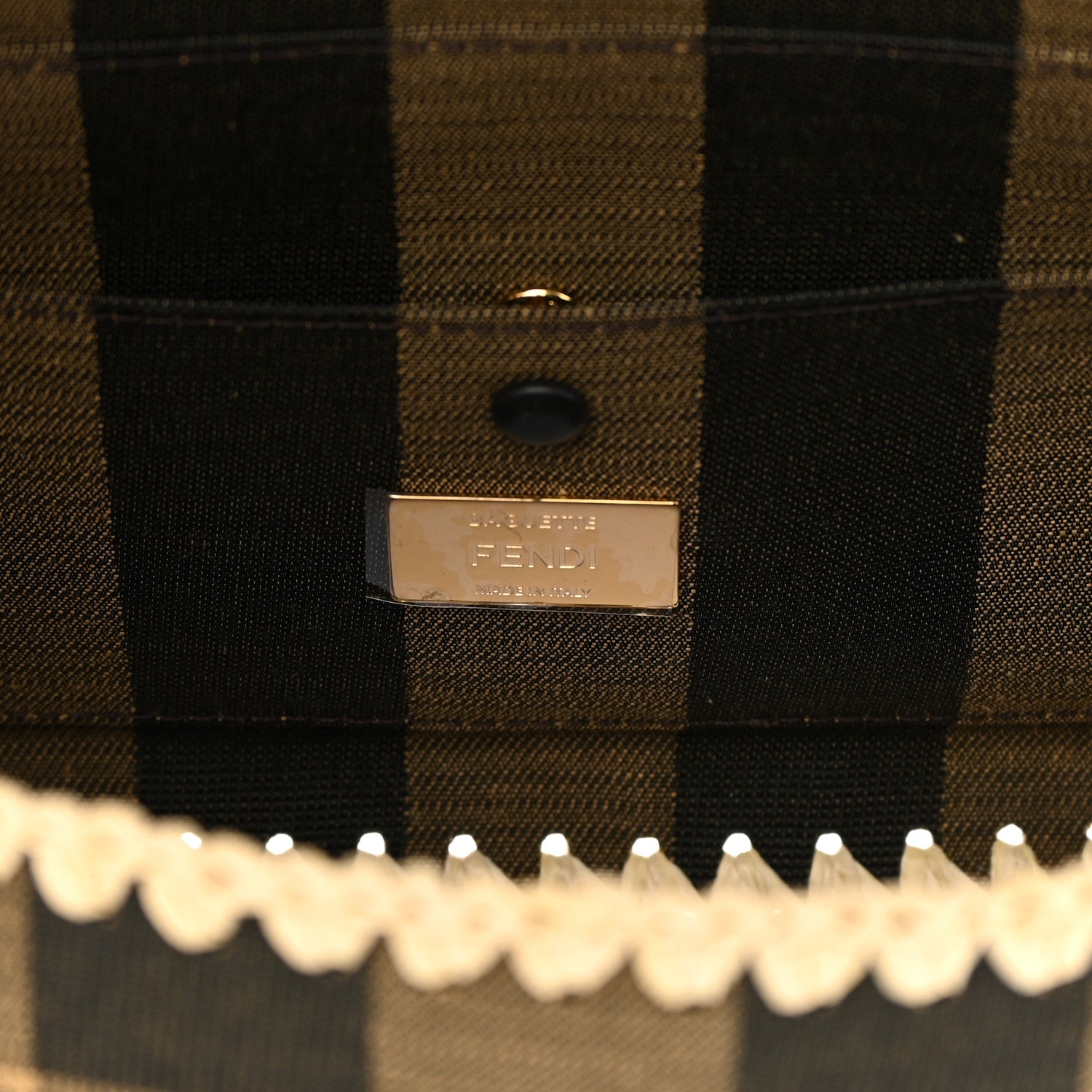 Fendi Fabric Jacquard Raffia Straw Pequin Gingham Woven Baguette Beige Black Natural 6 of 10