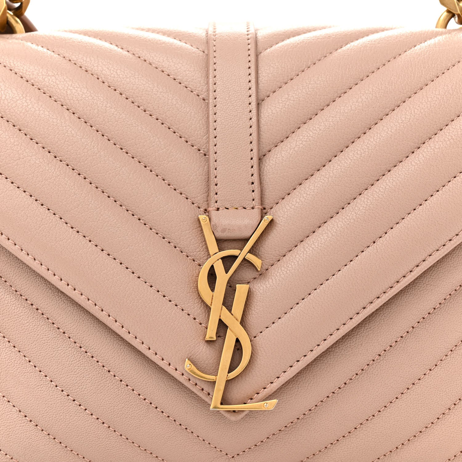 Saint Laurent Sheepskin Matelasse Chevron Monogram Medium College Bag Rose Poudre 8 of 17