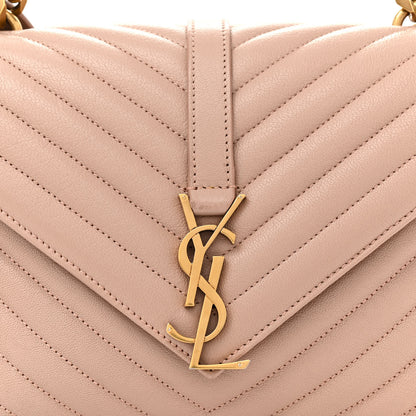Saint Laurent Sheepskin Matelasse Chevron Monogram Medium College Bag Rose Poudre 8 of 17