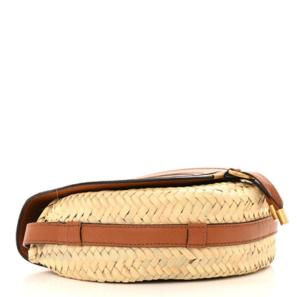 Chloe Raffia Calfskin Marcie Basket Small Marcie Round Crossbody Bag Tan 4 of 15