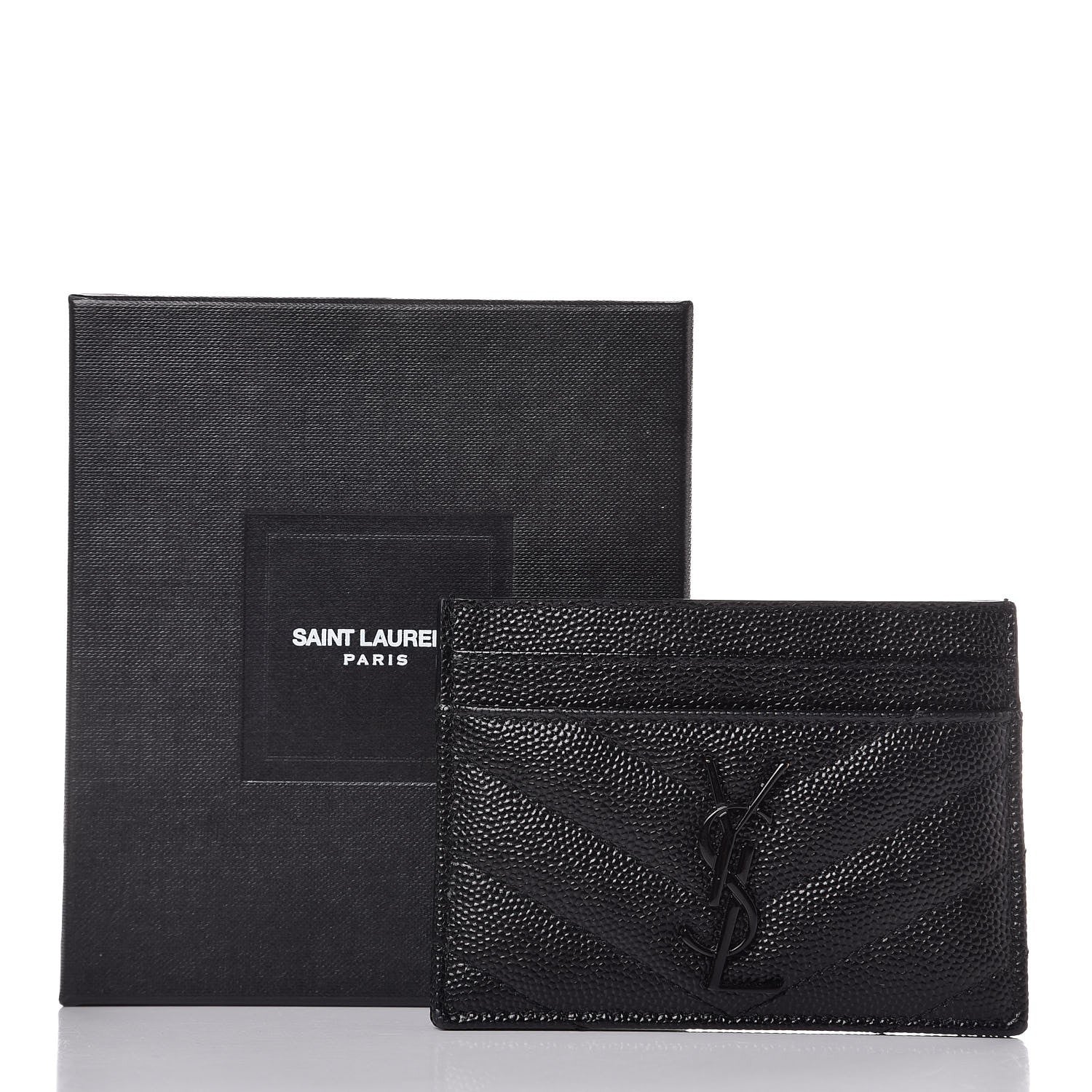 Saint Laurent Grain De Poudre Matelasse Chevron Monogram Credit Card Case Black 8 of 8
