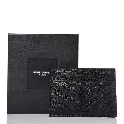 Saint Laurent Grain De Poudre Matelasse Chevron Monogram Credit Card Case Black 8 of 8