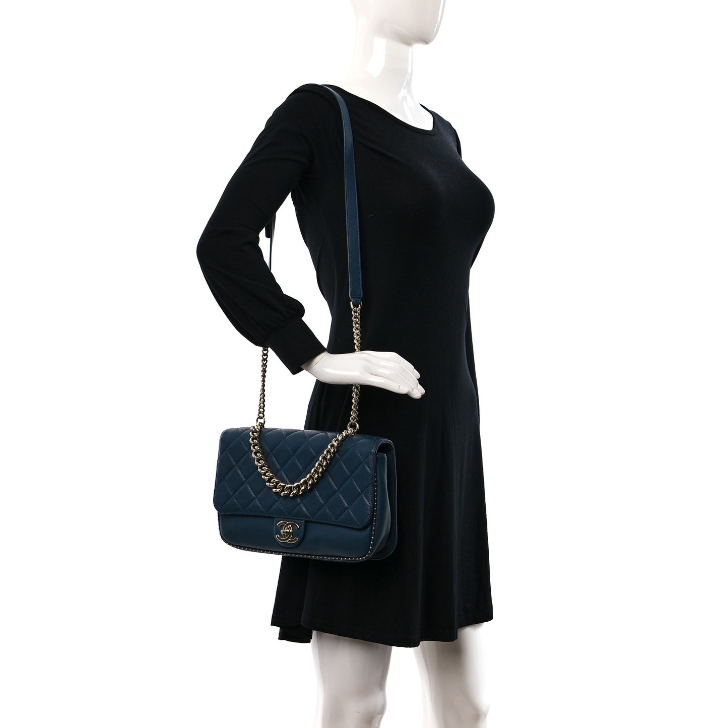 Caviar Quilted Large Studded Flap Blue