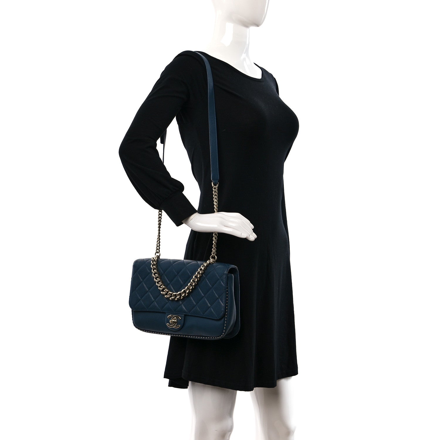 Chanel Caviar Quilted Large Studded Flap Blue 2 of 10