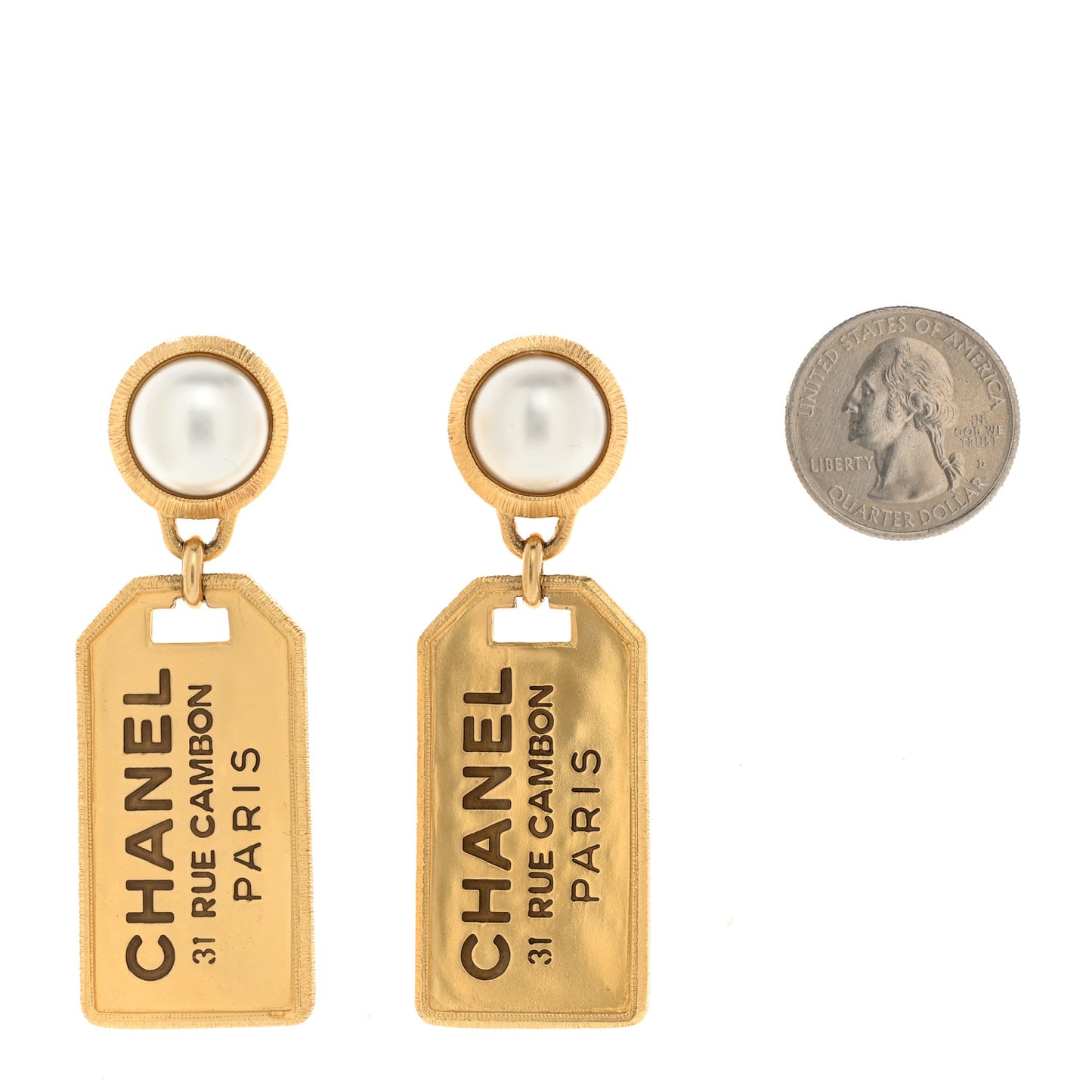 Pearl CC Tags Drop Earrings Gold