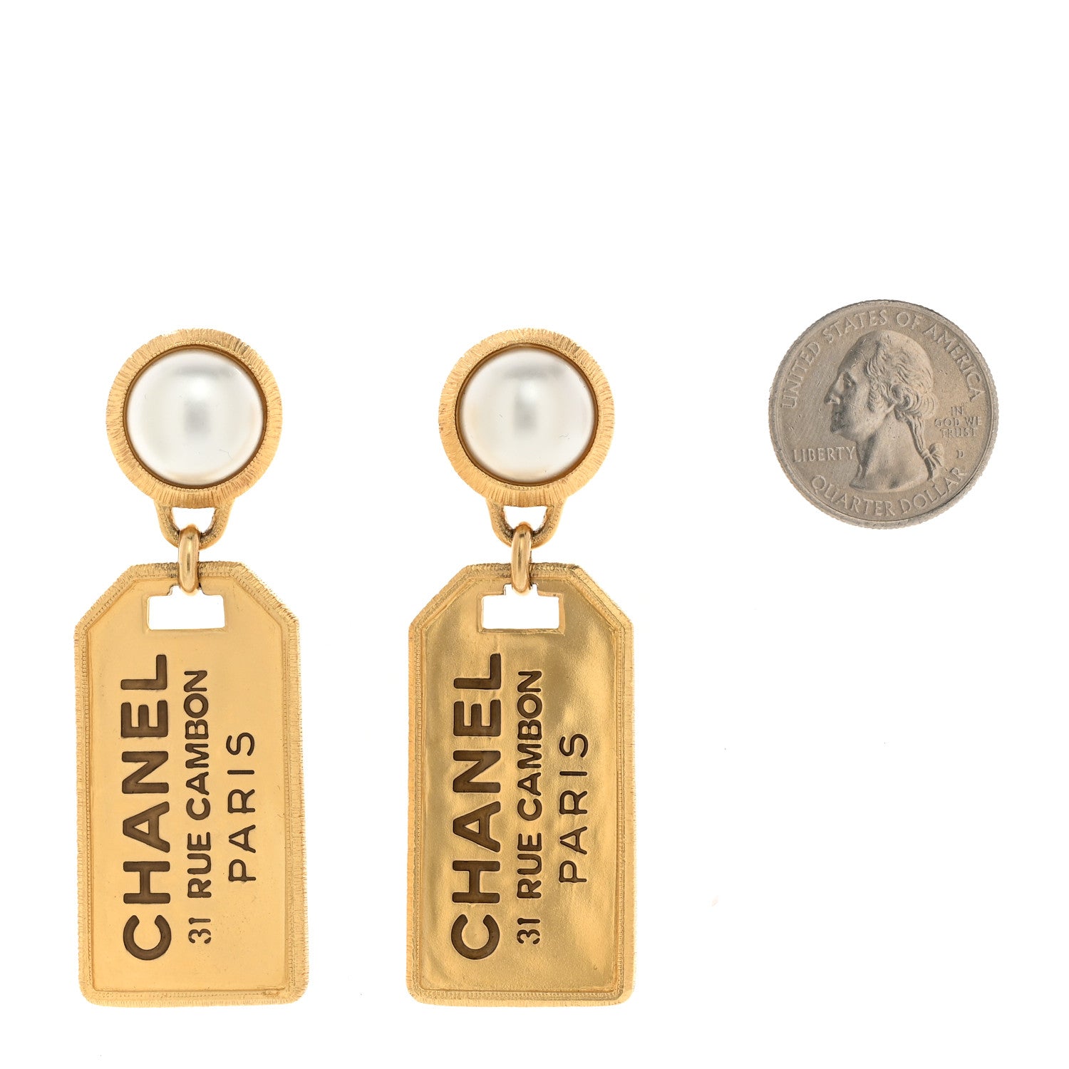 Chanel Pearl CC Tags Drop Earrings Gold 2 of 5