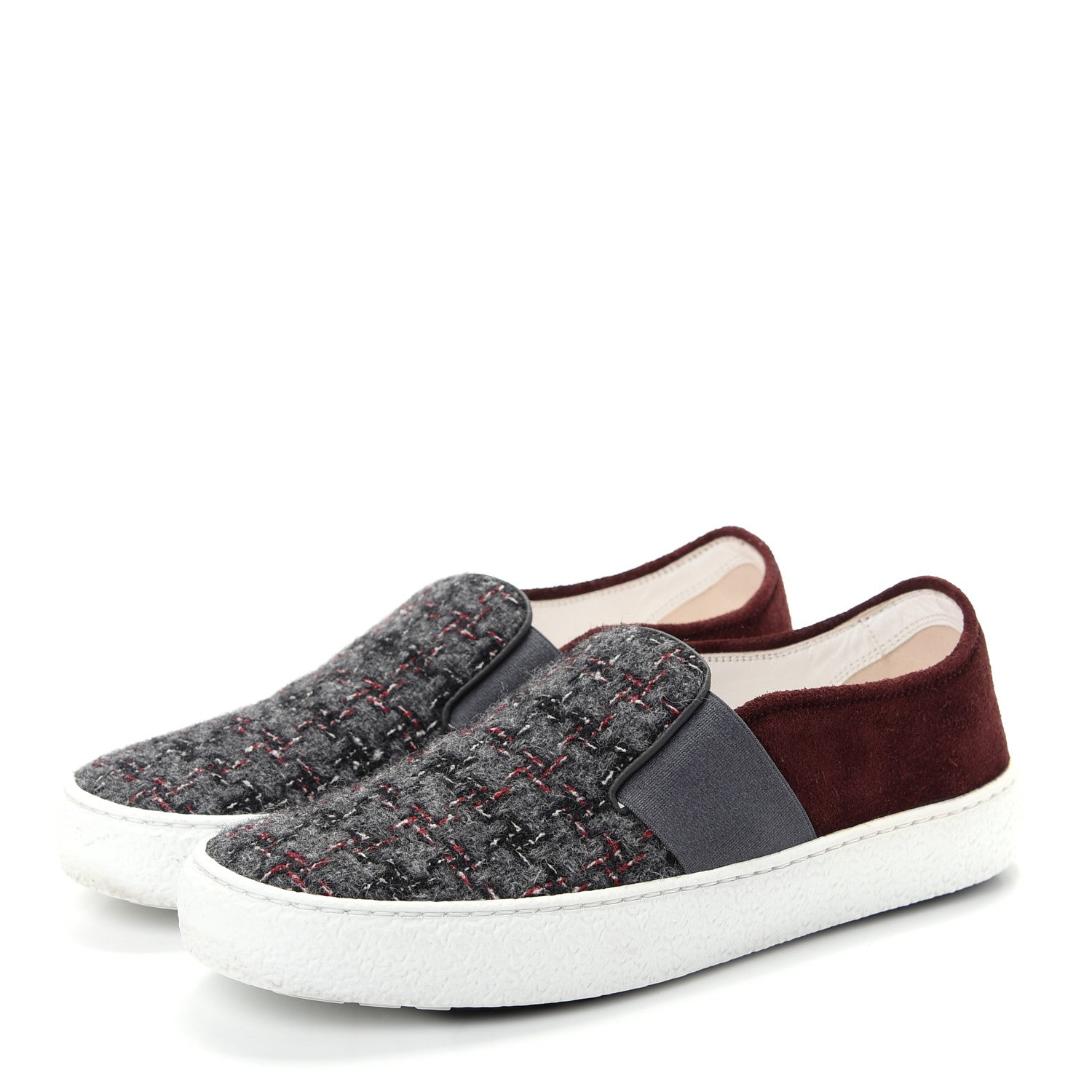 Chanel Suede Calfskin Tweed Sneakers 36 Burgundy Grey Red 3 of 11
