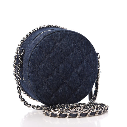 Chanel Denim Quilted Round Clutch With Chain Blue 3 of 11