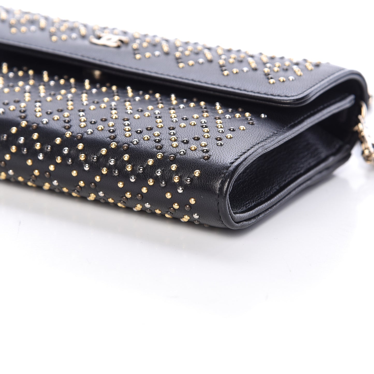 Lambskin Studded Chain Wallet Black
