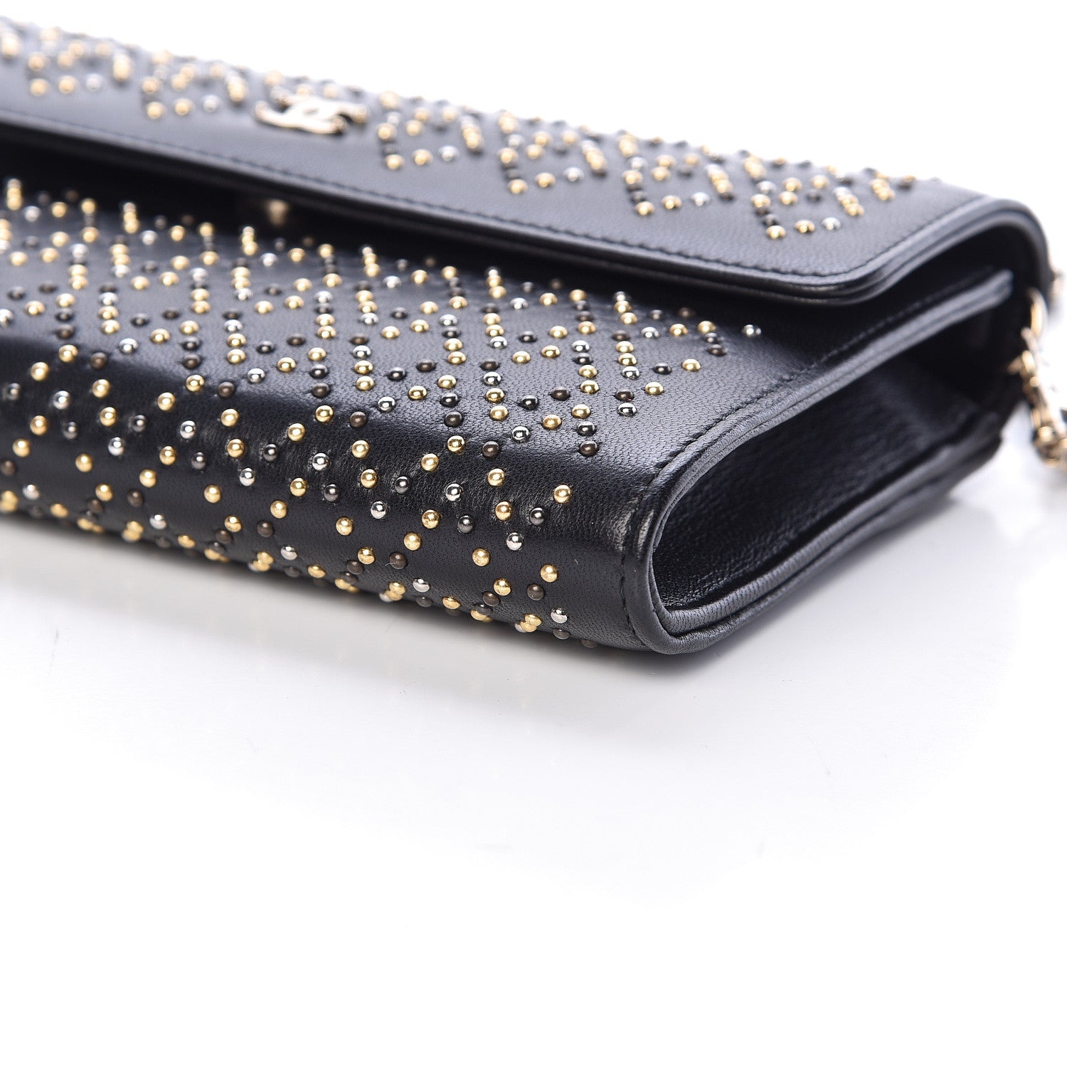 Chanel Lambskin Studded Chain Wallet Black 10 of 12