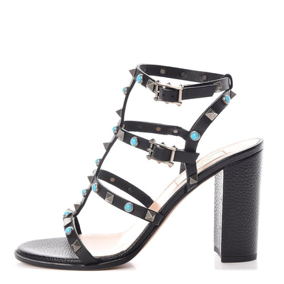 Valentino Garavani Calfskin Rockstud Rolling 90mm City Sandals 38.5 Black 1 of 8
