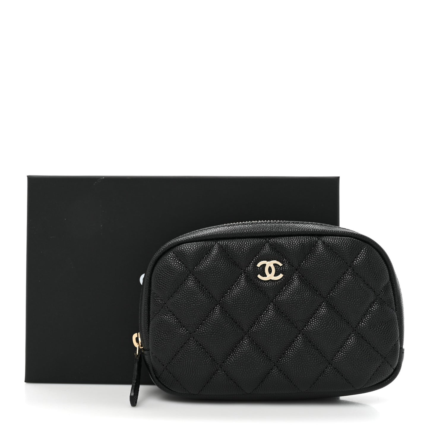 Caviar Quilted Small Curvy Pouch Cosmetic Case Black