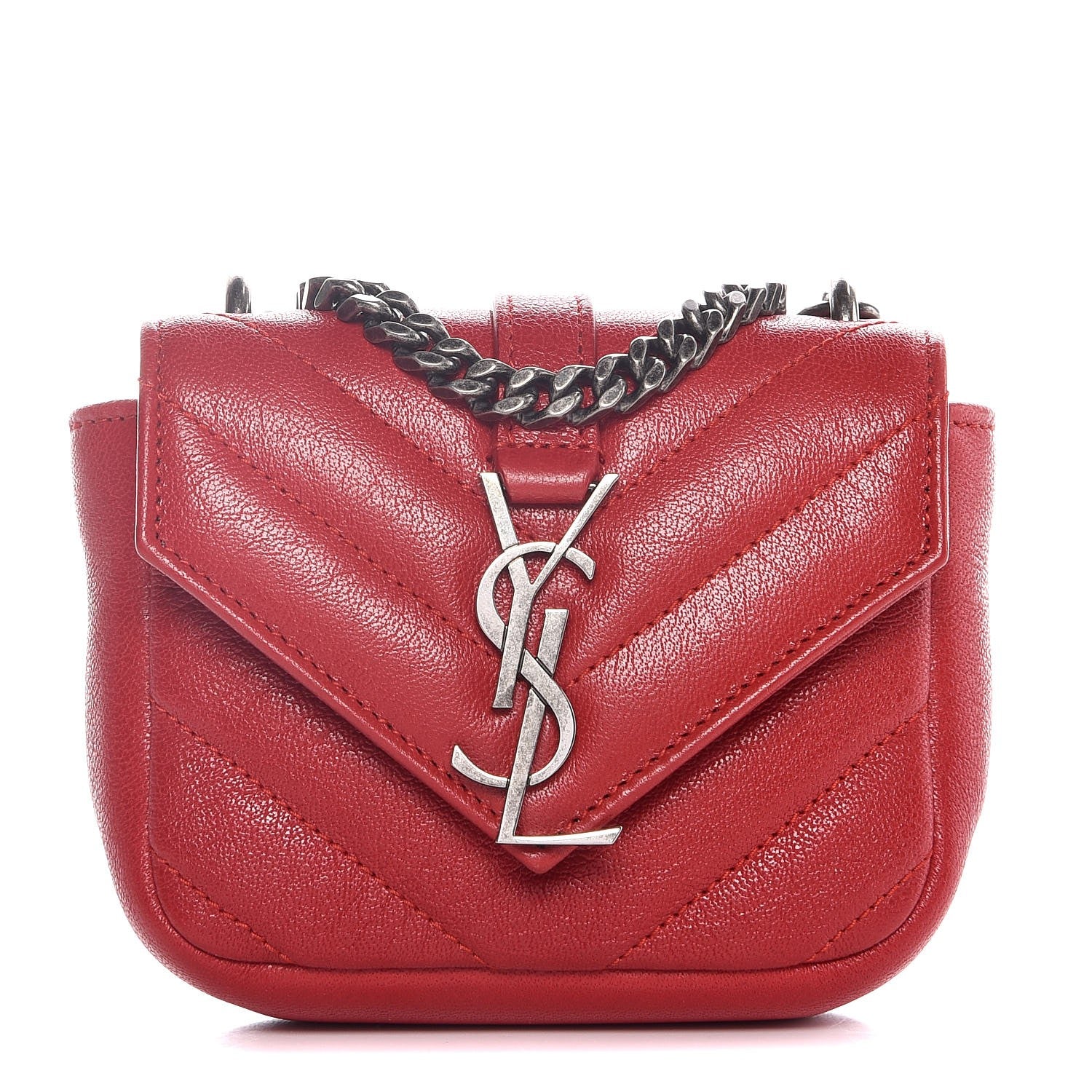 Saint Laurent Sheepskin Matelasse Monogram Mini College Bag New Red 1 of 7