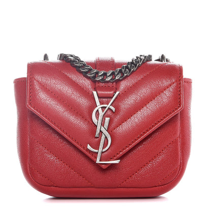 Saint Laurent Sheepskin Matelasse Monogram Mini College Bag New Red 1 of 7