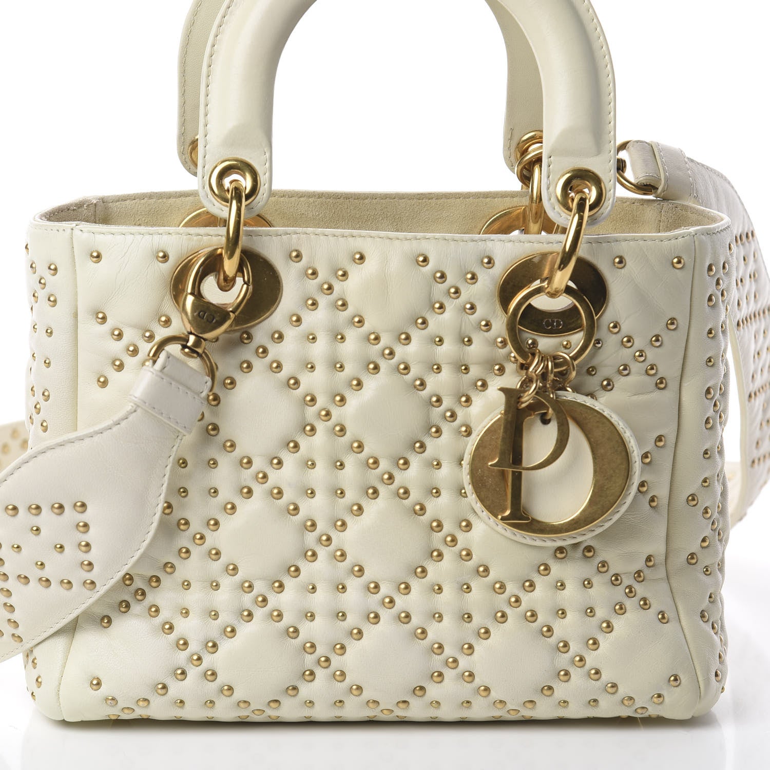 Christian Dior Calfskin Cannage Studded Medium Supple Lady Dior White 6 of 8