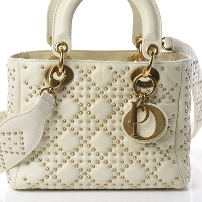 Christian Dior Calfskin Cannage Studded Medium Supple Lady Dior White 6 of 8