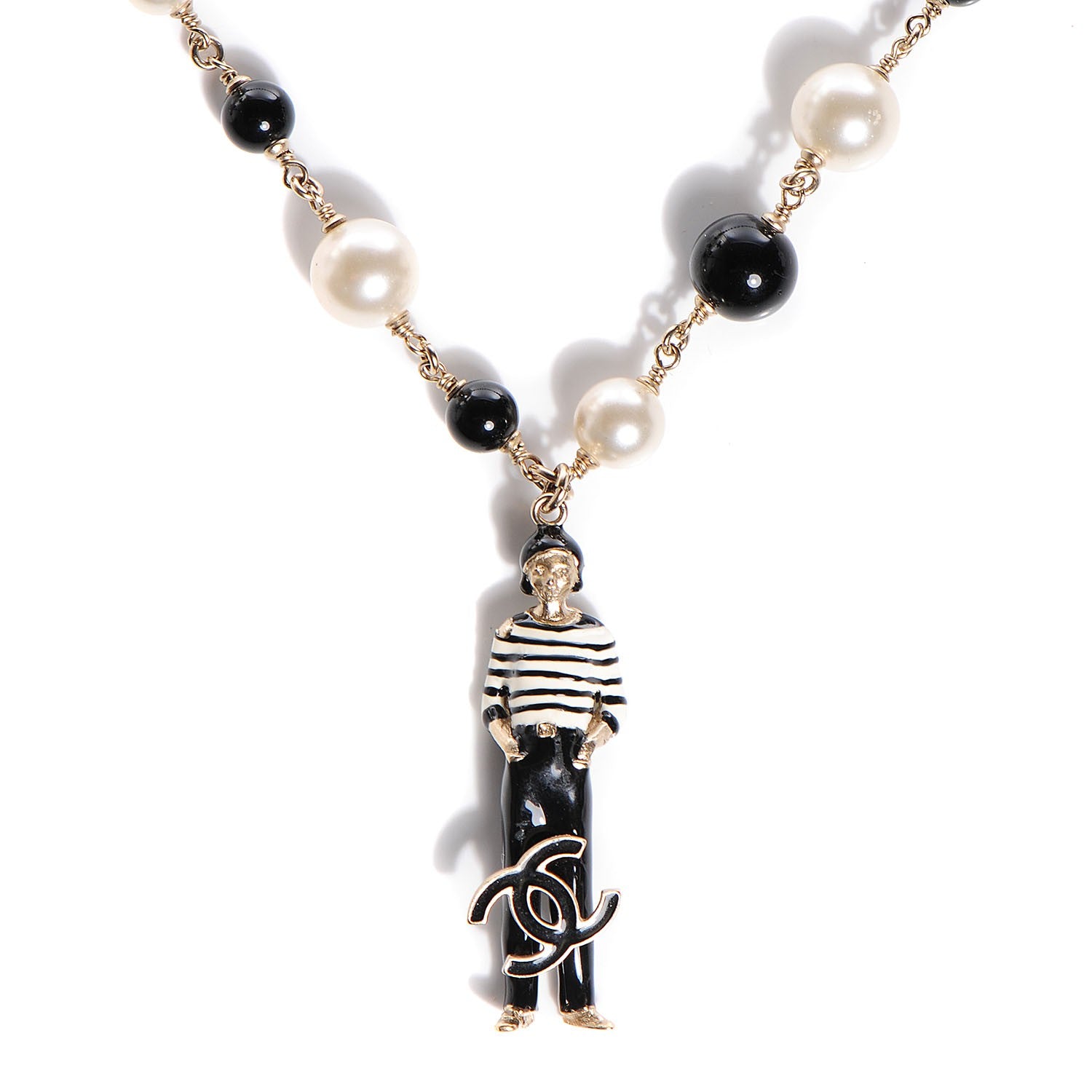 Chanel Pearl Coco Charm Pendant Necklace Black Gold 1 of 4