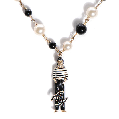 Chanel Pearl Coco Charm Pendant Necklace Black Gold 1 of 4