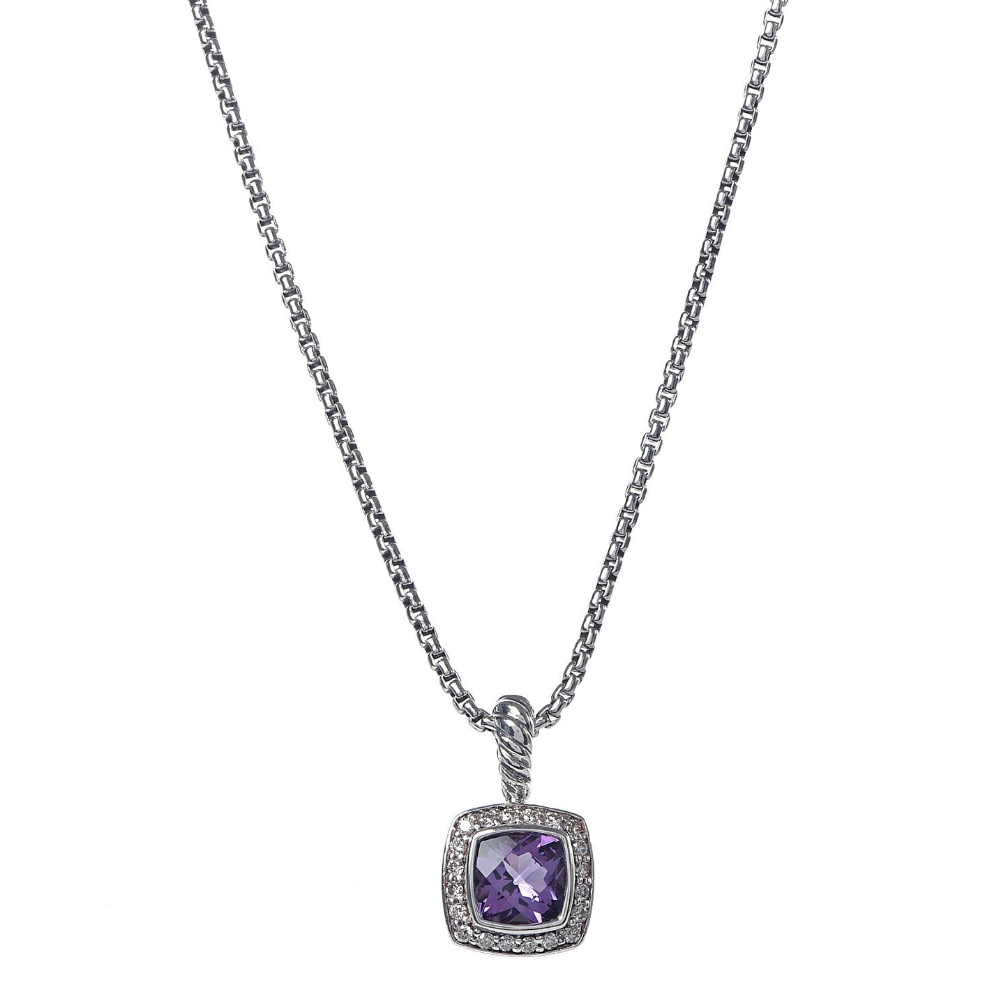 Sterling Silver Diamond Amethyst 7mm Petite Albion Pendant Necklace