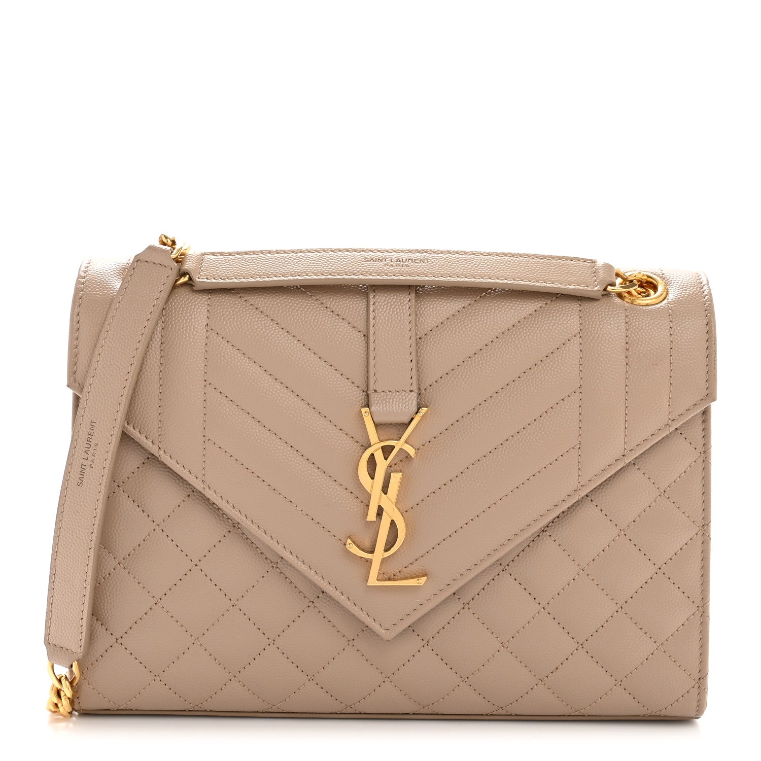Saint Laurent Grain De Poudre Textured Mixed Matelasse Triquilt Medium Monogram Satchel Dark Beige 1 of 11