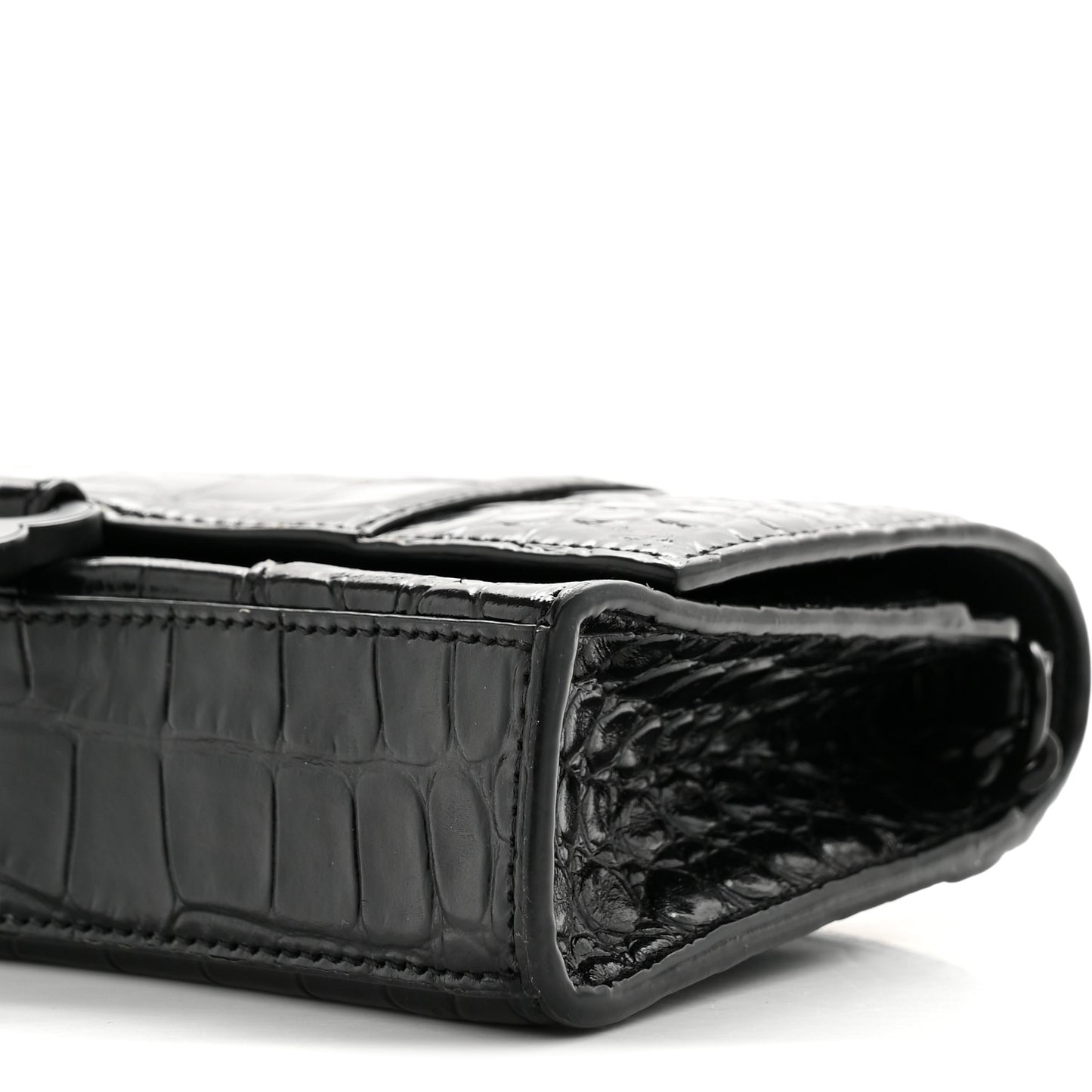 Shiny Calfskin Monochrome Crocodile Embossed Hourglass Chain Bag Black